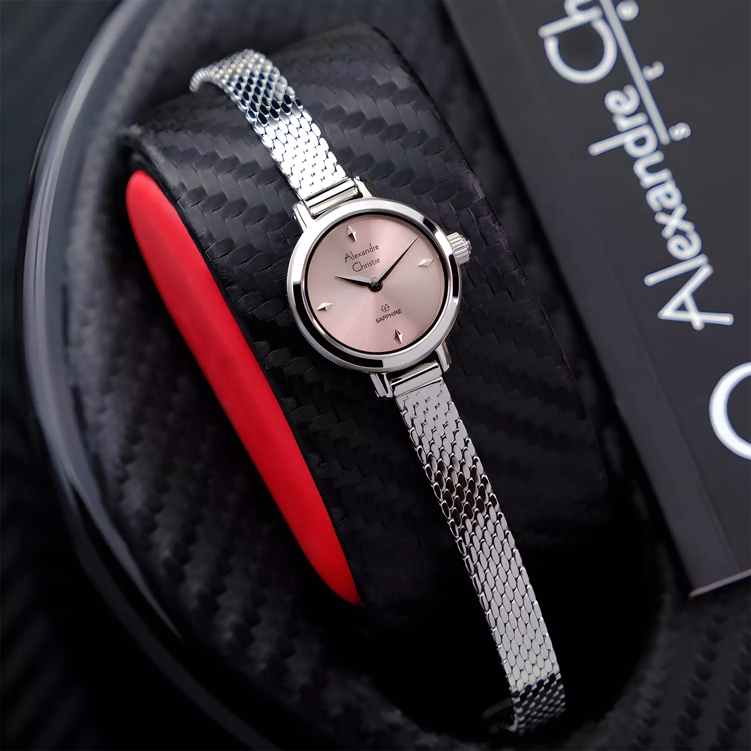 Alexandre Christie Sapphire Glass - Jam Tangan Analog Wanita - Pink Dial - All Silver Stainless Steel - 2B35 LHBSSPN