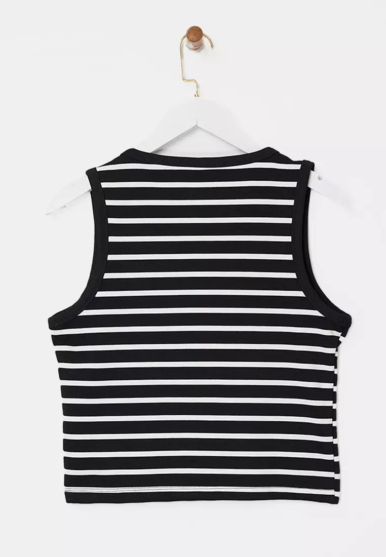 V-Neck Buttoned Sleeveless Interlock Knitted Top