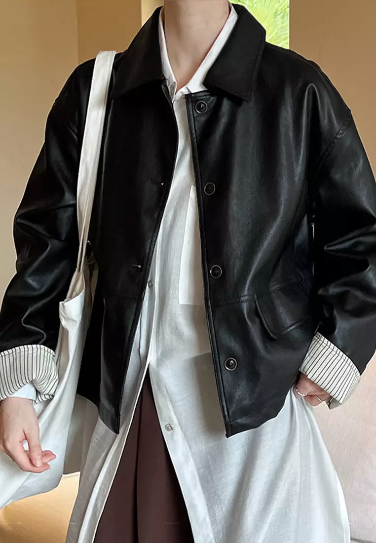 女式復古仿皮皮褸 YX9687