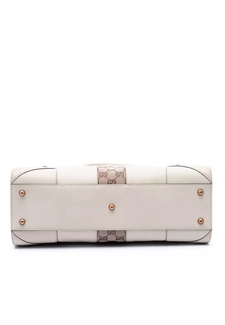 Pre-Loved Gucci Calfskin And Gg Canvas Nailhead Tote