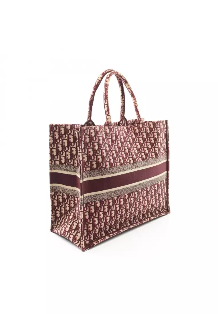 Pre-Loved Christian Dior BOOK TOTE book tote Large oblique Handbag tote bag canvas Bordeaux