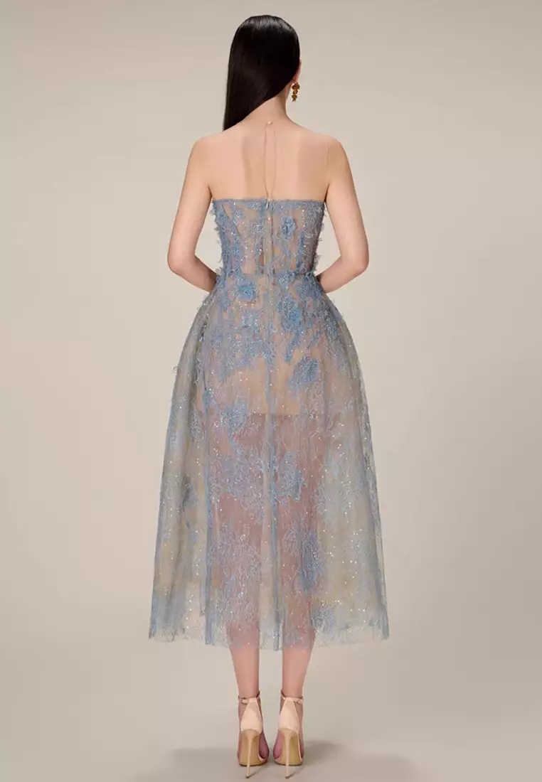 2024 Lace Dress with Elegance, Three Dimensional Flower Sequins, Slim Fit CA4021912BL