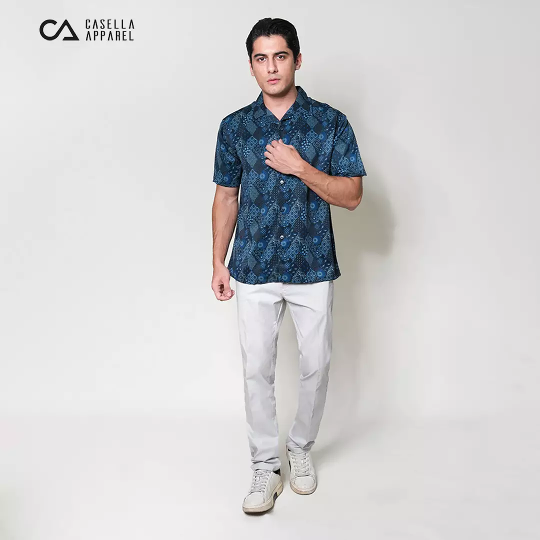Casella Kemeja Lengan Pendek Kerah Terbuka | Cuban Camp Bowling Collar Xantif Edition 2360 Navy