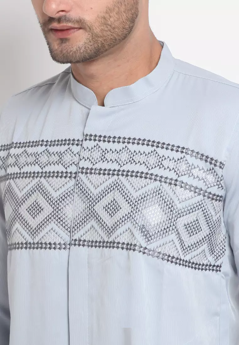 LARUSSO Kemeja Koko Bordir Panjang - Baby Blue L082