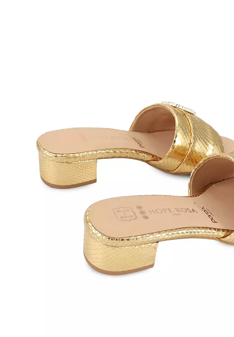 Hope Rosa Goddess Gold Crystal Suede Slide Sandals