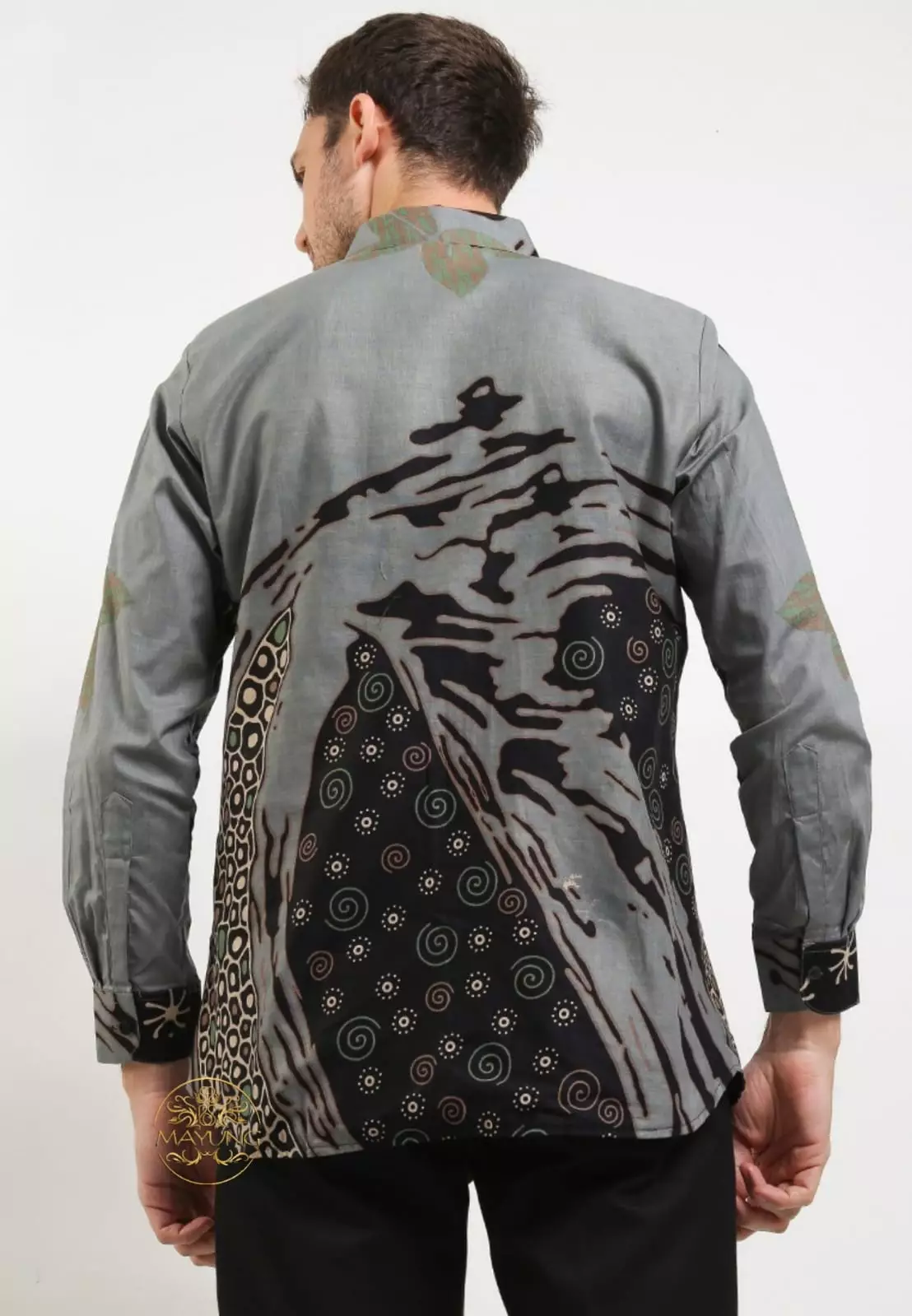 Awandirga Abu Kemeja Batik Pria Premium Slimfit Modern Lengan Panjang