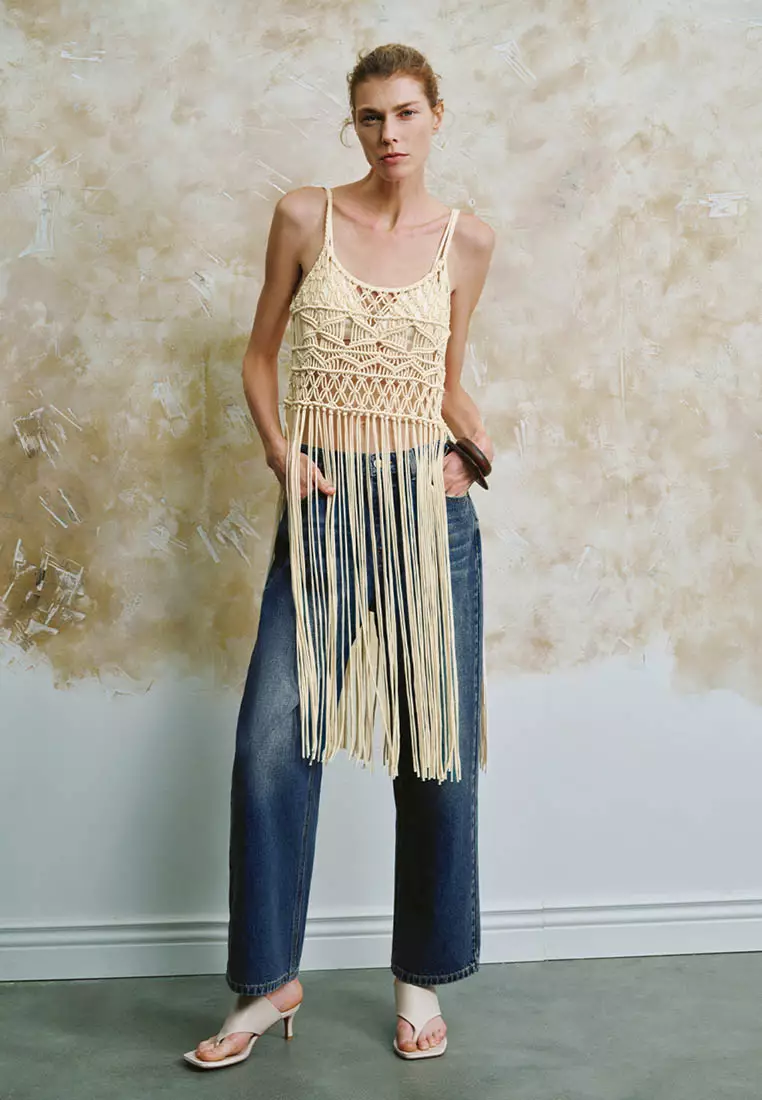 UR秋季新款女装度假波西米亚风流苏无袖针织衫UWH940070