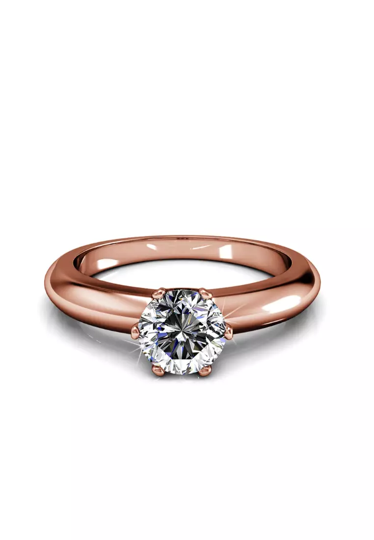 Jewel In The Palace Solitaire Ring in Rose Gold Embellished with Swarovski crystals