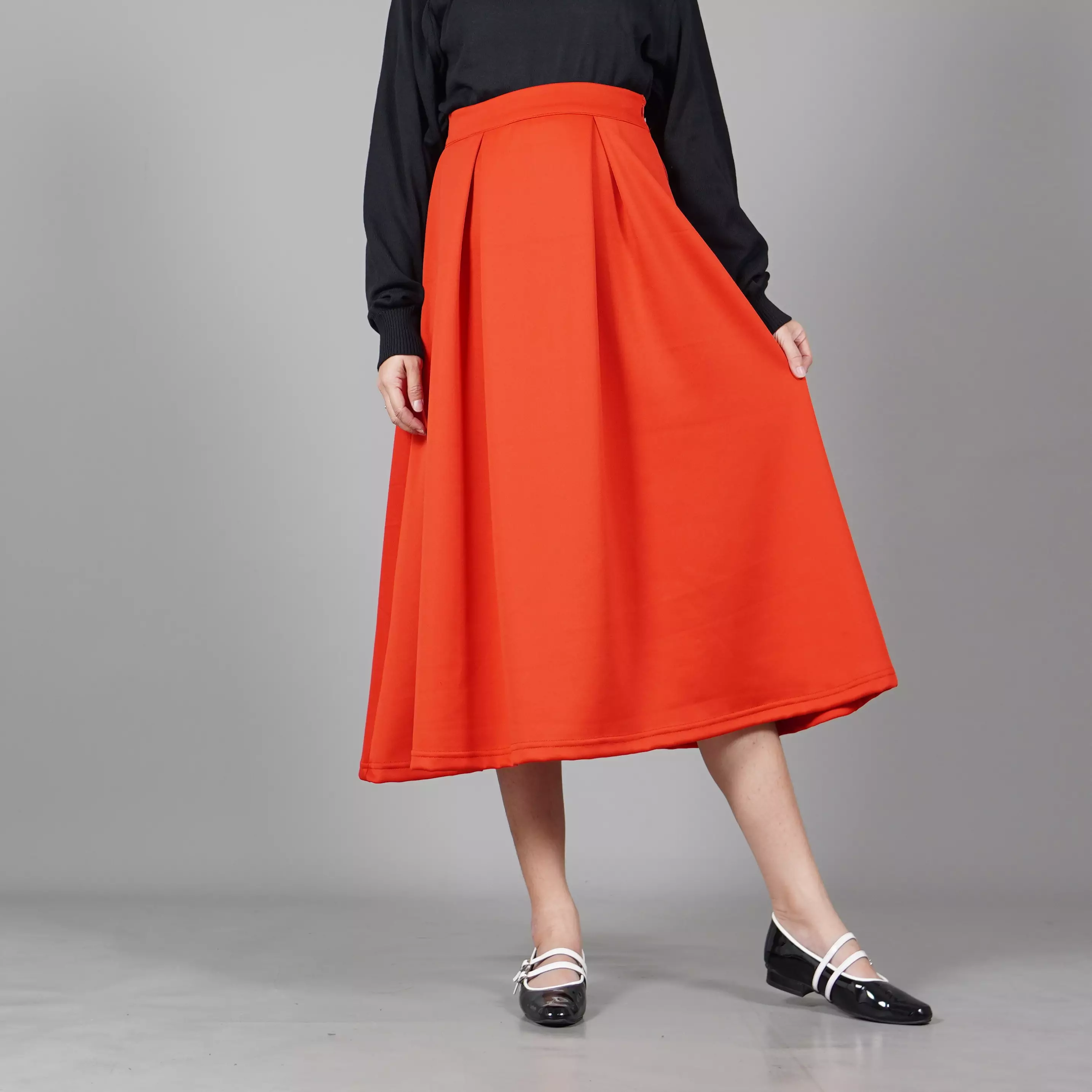  REBECA Rok Flare Rok Midi Flare Skirt - MERAH