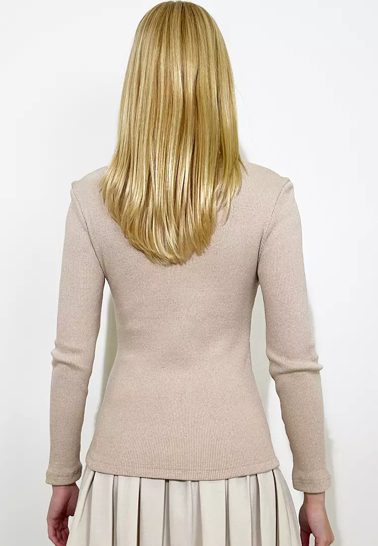 V-Neck Long Sleeves Rib Top