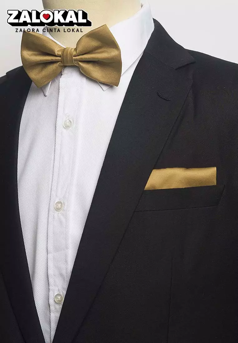 Houseofcuff Dasi Kupu Bowtie Pocket Square Saputangan Emas A14
