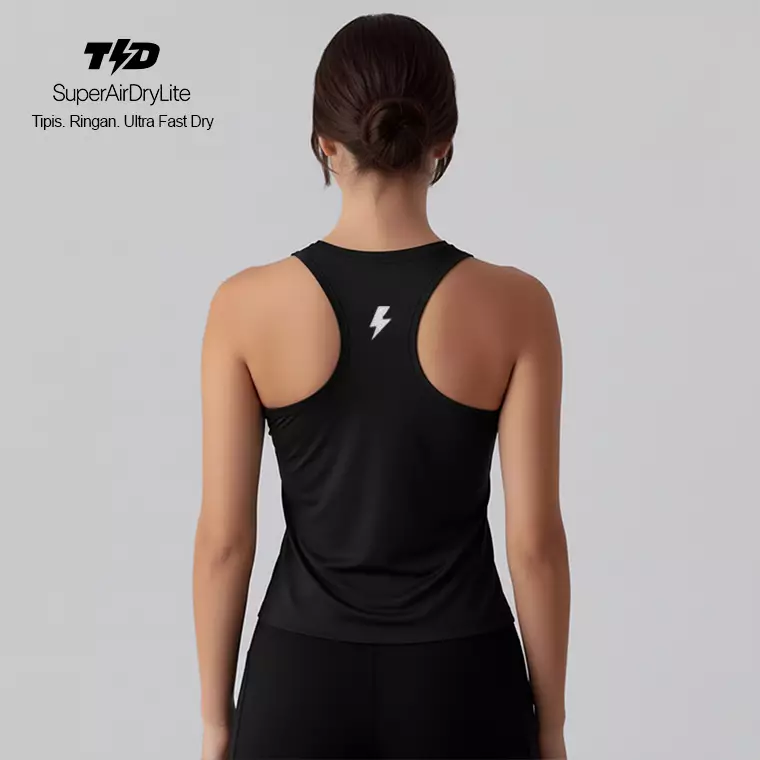 TDACTIVE Crop Tank Top Lari Running Td Bolt 3lines hitam putih LSE98