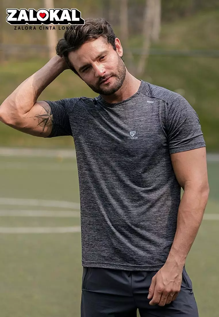 Fitwear - Kaos Olahraga Running Pria JOSEPH REFLECTIVE STRIPE - HEATHER GRAY