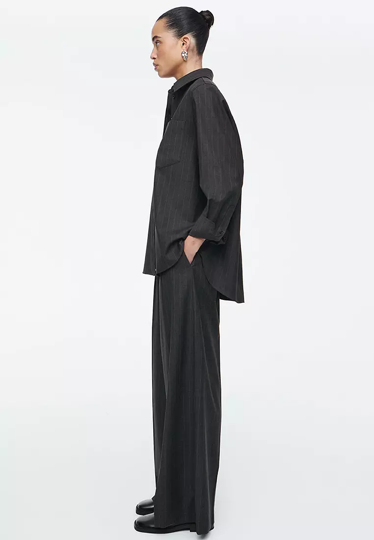 Regular Pinstriped Wool Wide-Leg Trousers