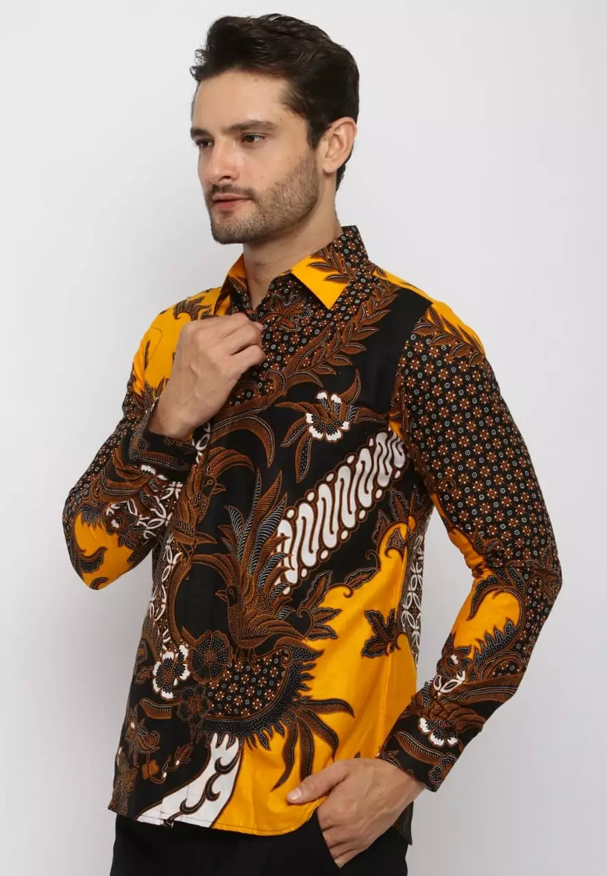 Kamajaya Yellow Kemeja Batik Pria Premium Slimfit Modern Lengan Panjang