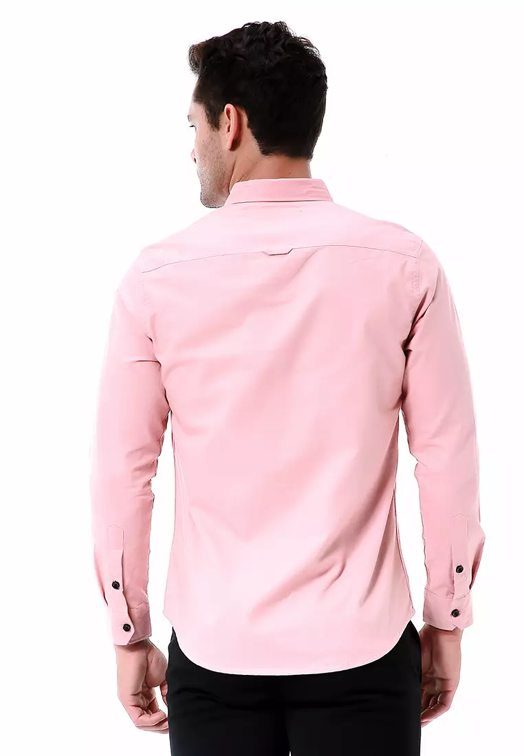 Leopold Kemeja Basic Pria Motif Polos Long Sleeve Material Cotton ORIGINAL - Pink
