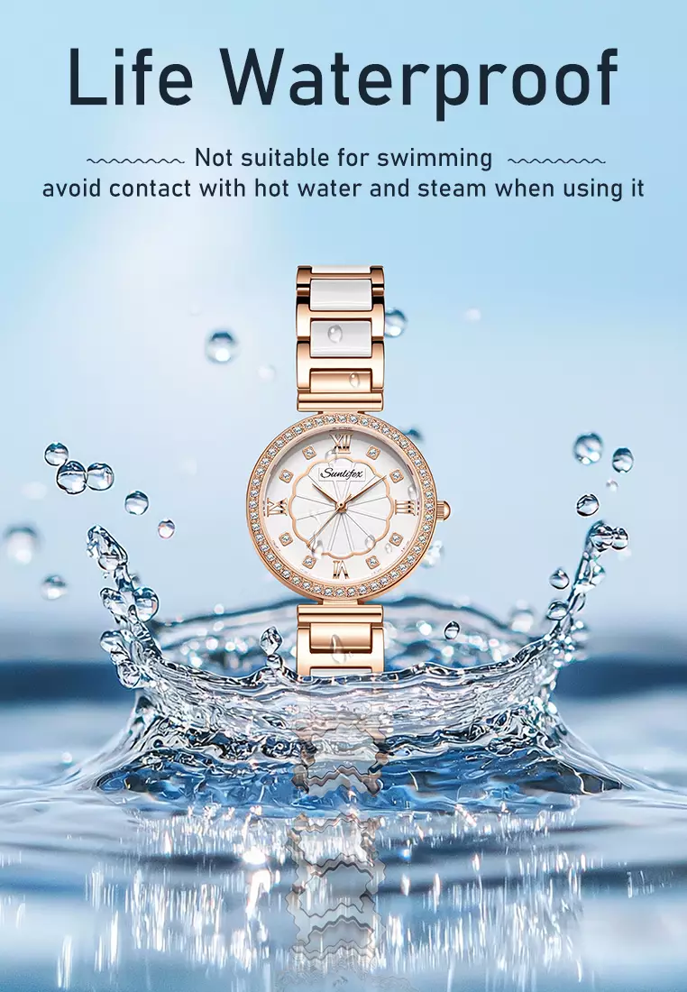 Jam Tangan Wanita 6032 Kuarsa Tali Stainless Steel Berlian Anggun Santai Jam Tangan Cewek white