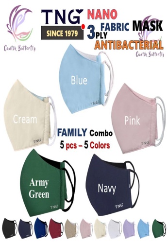 Cantik Butterfly multi TNG 3 Ply Antibacterial Nano Fabric Mask Reusable (Family Combo: 1pcs Black + 1pcs Navy + 1pcs Blue + 1pcs Cream+ 1pcs Pink) AD5EBES8F4BA5FGS_1