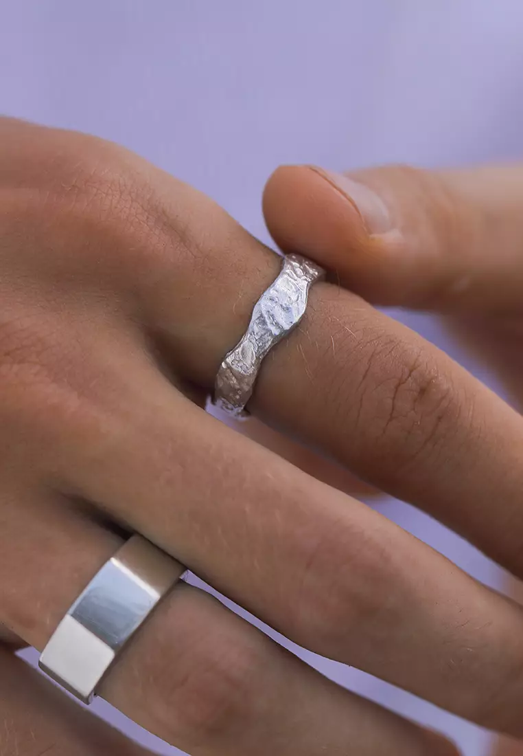 Men's Silver Faceted Band Ring