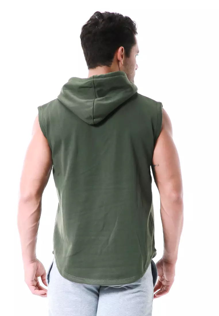 Bobby Atasan Kasual Pria Singlet Hoodie Motif Polos Sweater Tanpa Lengan Material Fleece ORIGINAL - Army Green