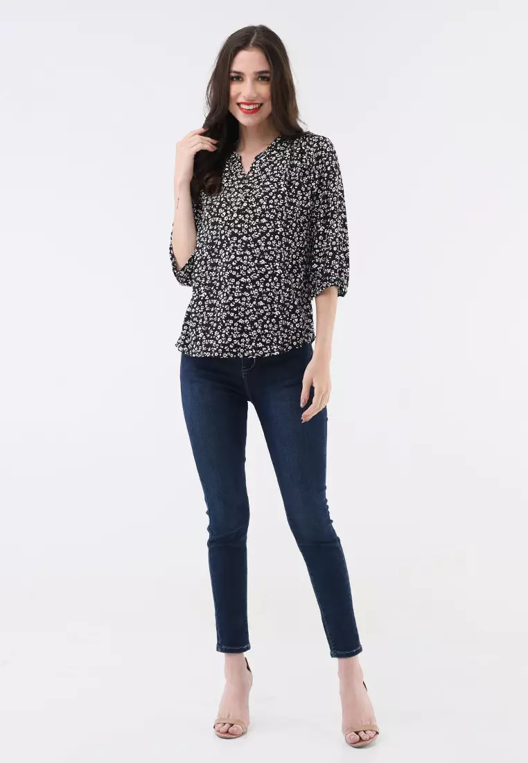 3/4 Sleeves Chinese Collar Blouse