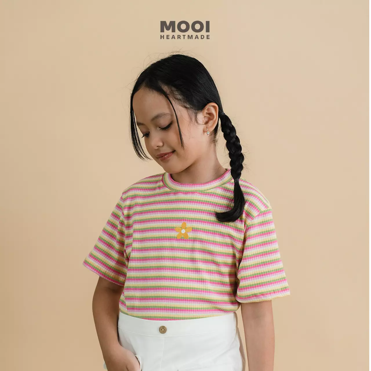 Mooi Atasan Anak Perempuan Lucy Rib Striped Tee - Candy Pink