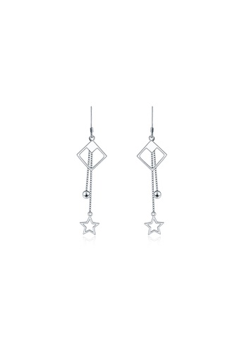 ZITIQUE silver Women's Square & Pentagram & Bead Tassel Earrings - Silver 6A400AC9E77CE3GS_1