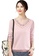 A-IN GIRLS pink Simple Lace Stitching V-Neck T-Shirt 40CCFAA52BD31AGS_1