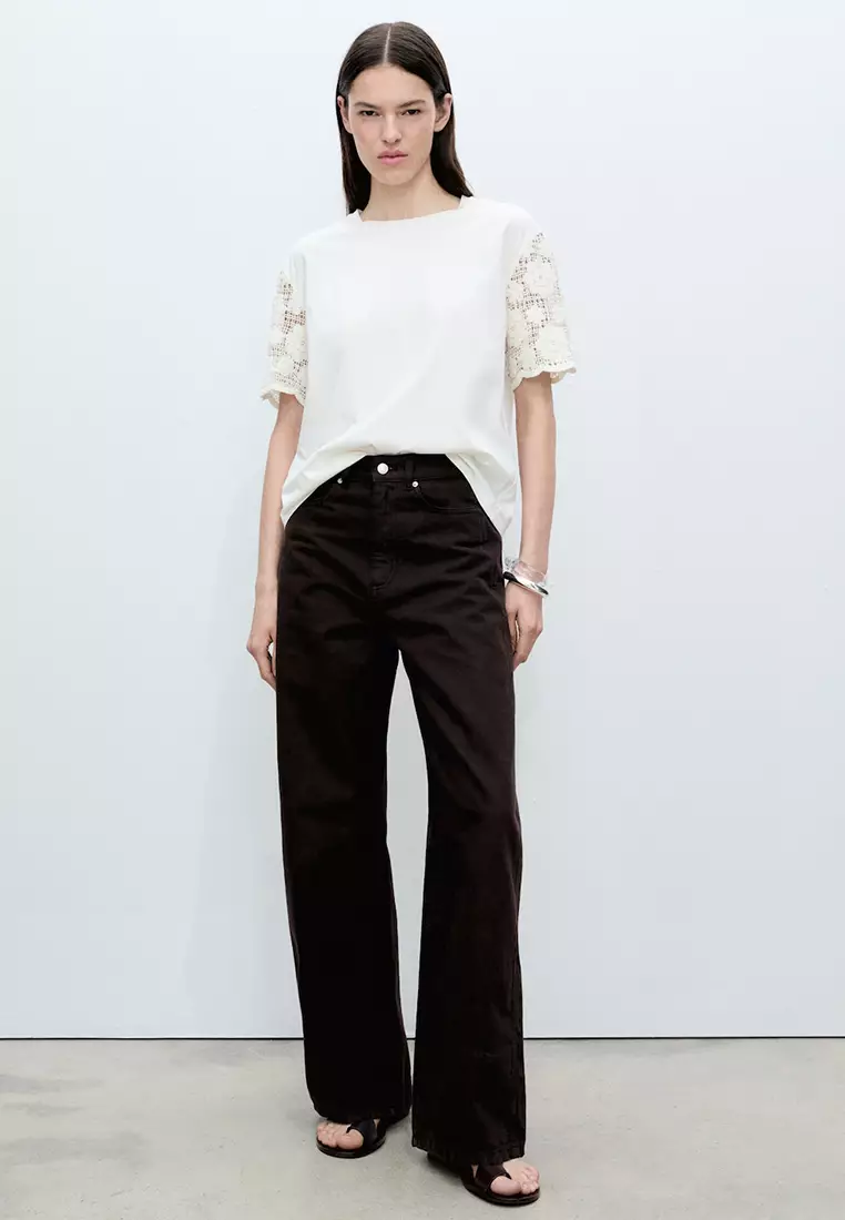 Crochet Sleeve Cotton T-Shirt