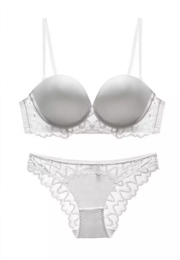 LMZ2420P Lady Sexy Bra and Panty Lingerie Set-White