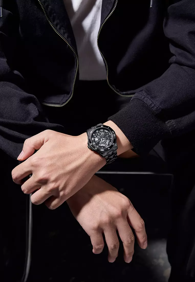 Jam Tangan Pria Original Kalendar Anti Air Tali Stainless Steel Jam Tangan Cowok allblack