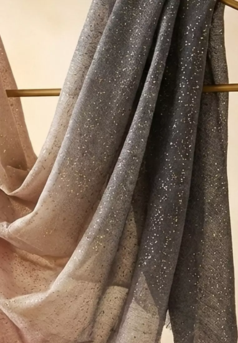 Aksesoris Wanita Syal Lebar Wanita Gradient Golden Glitter Embellish Lurex Prada Viscose Pashmina Shawl Pink