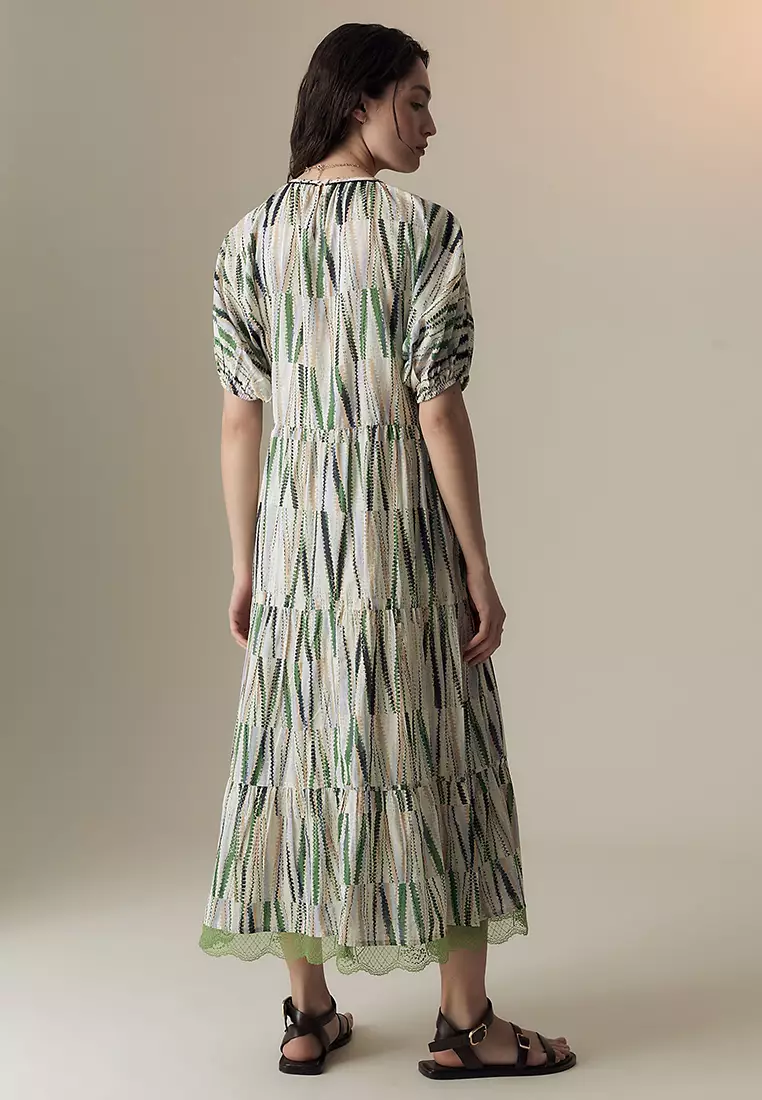 Cotton Rich Printed Midaxi Tiered Dress