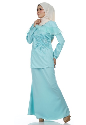 Buy Nurine Kurung with Layered Frill Panel (Off Shoulder Panel) from Ashura in Blue only 229