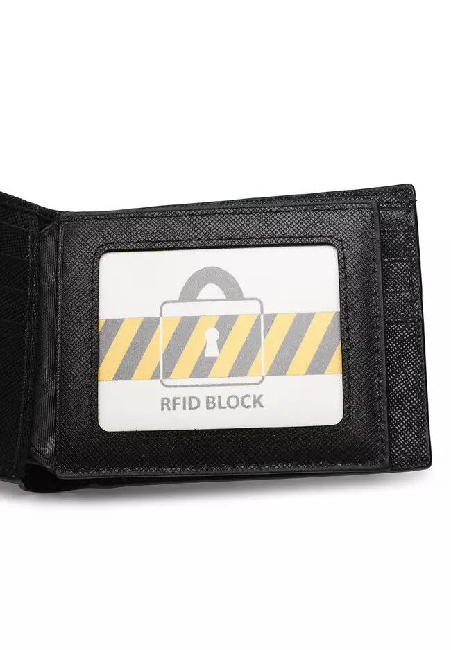 Genuine Leather RFID Short Wallet - Black