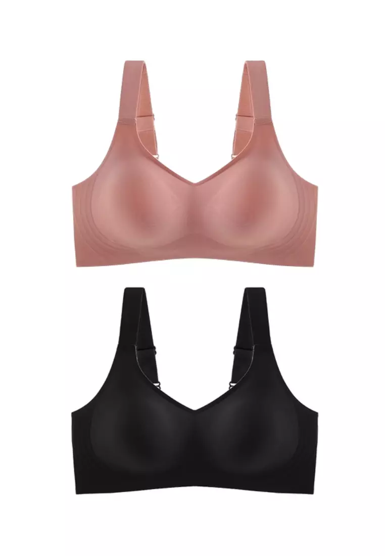 2 Pack Premium Melinda Seamless Wireless Padded Support Bra in Pink and Black