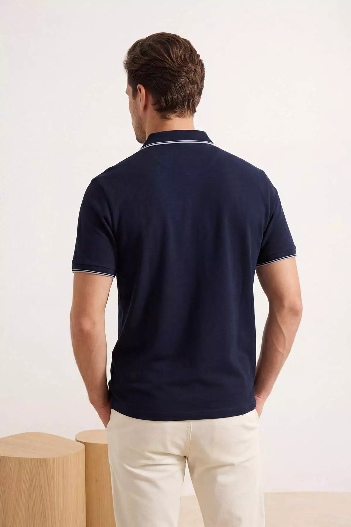 Navy Blue Regular Polo Collar Plain Polo Collar T-Shirt Tmnss26Po00021