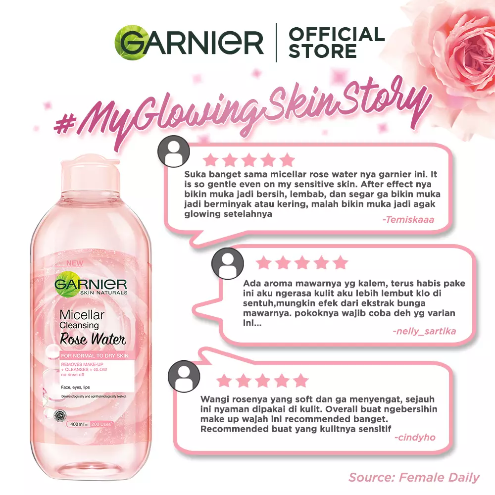 Garnier Micellar Water Rose Cleanse & Glow 125ml