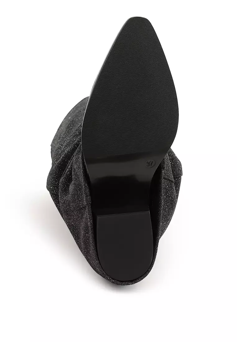 Fold-Over Slouchy Denim Boot in Black