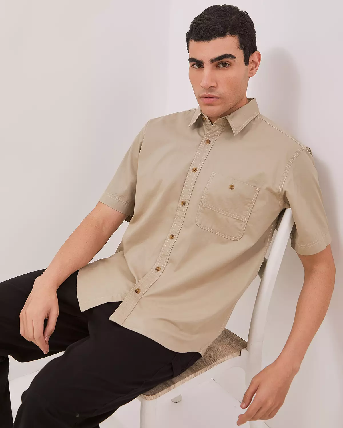 MEN'S CREAM SHORT SLEEVE SHIRT