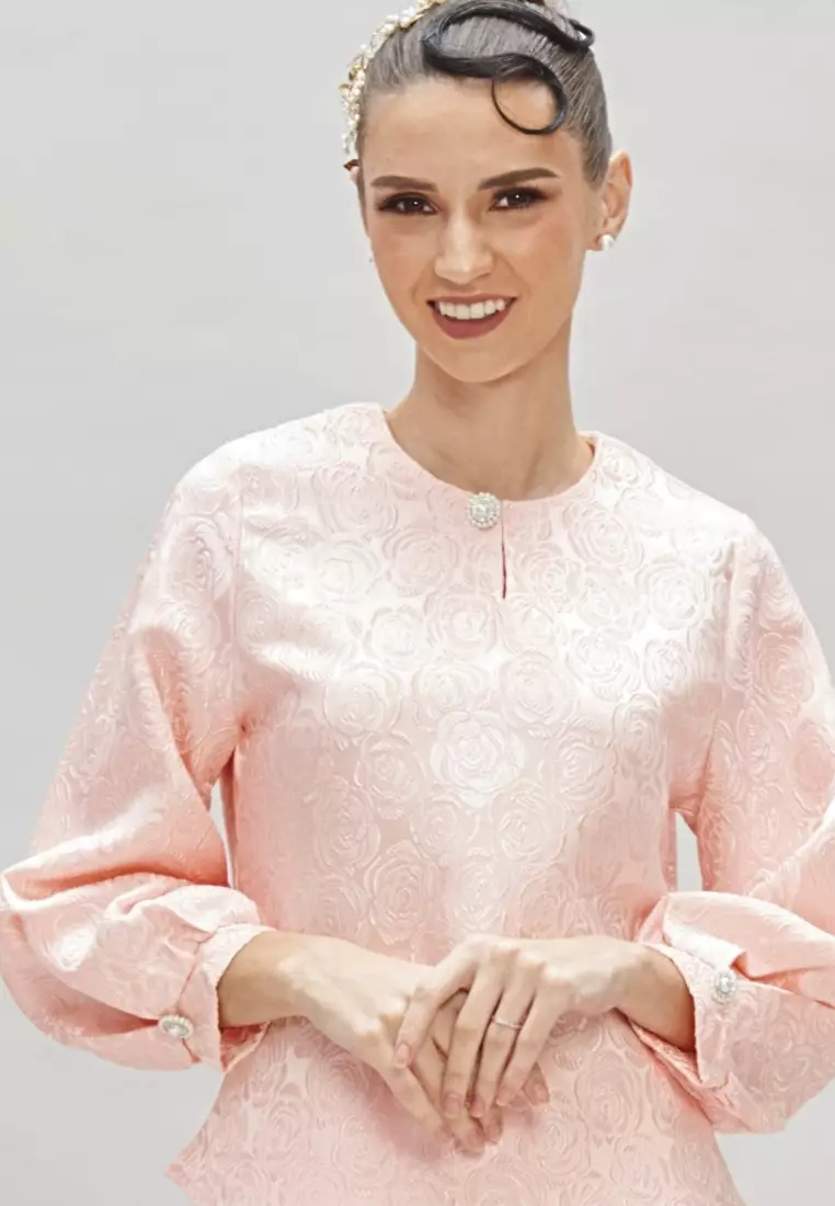 Jacquard Pink Top & Skirt Modern Kurung Kedah Hari Raya