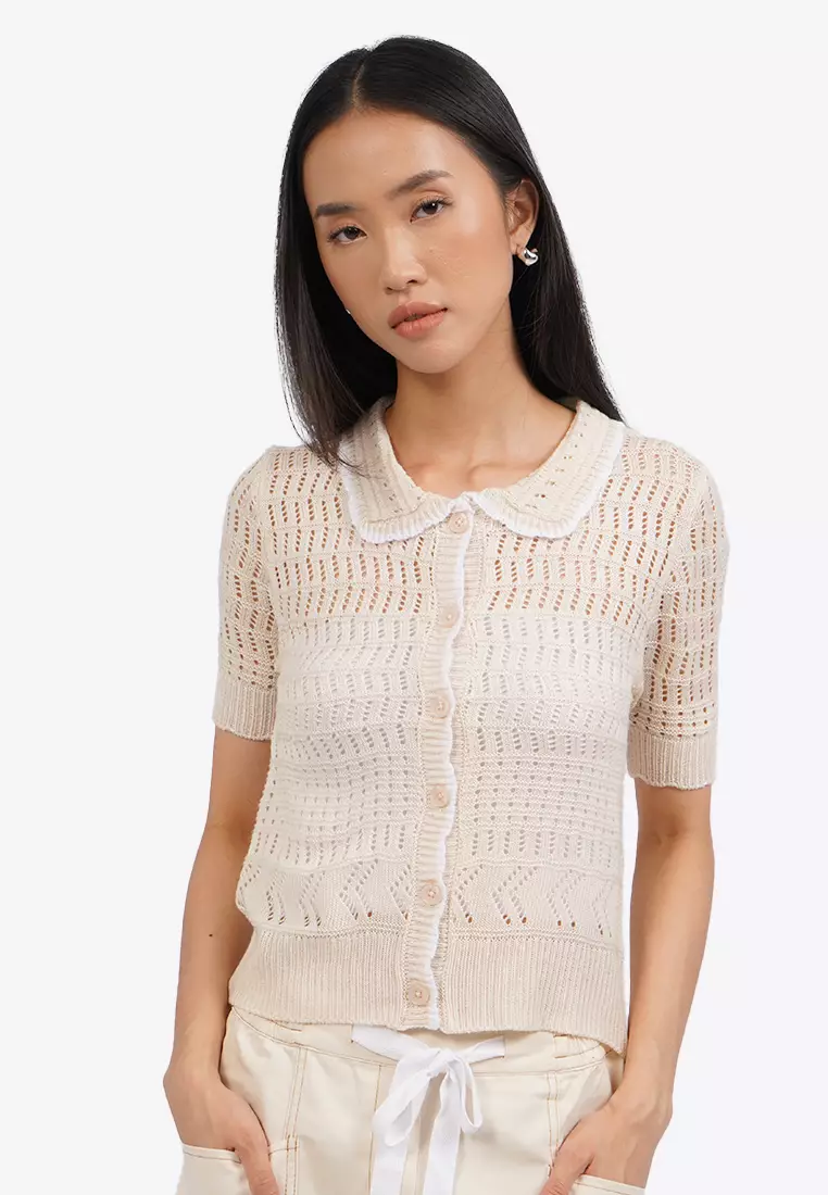 Short Sleeve Knit Collar Top