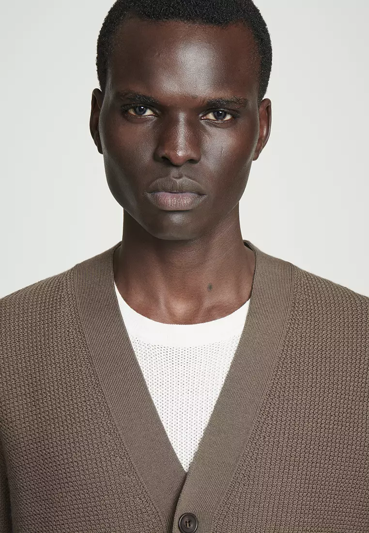 Textured Merino Wool Cardigan