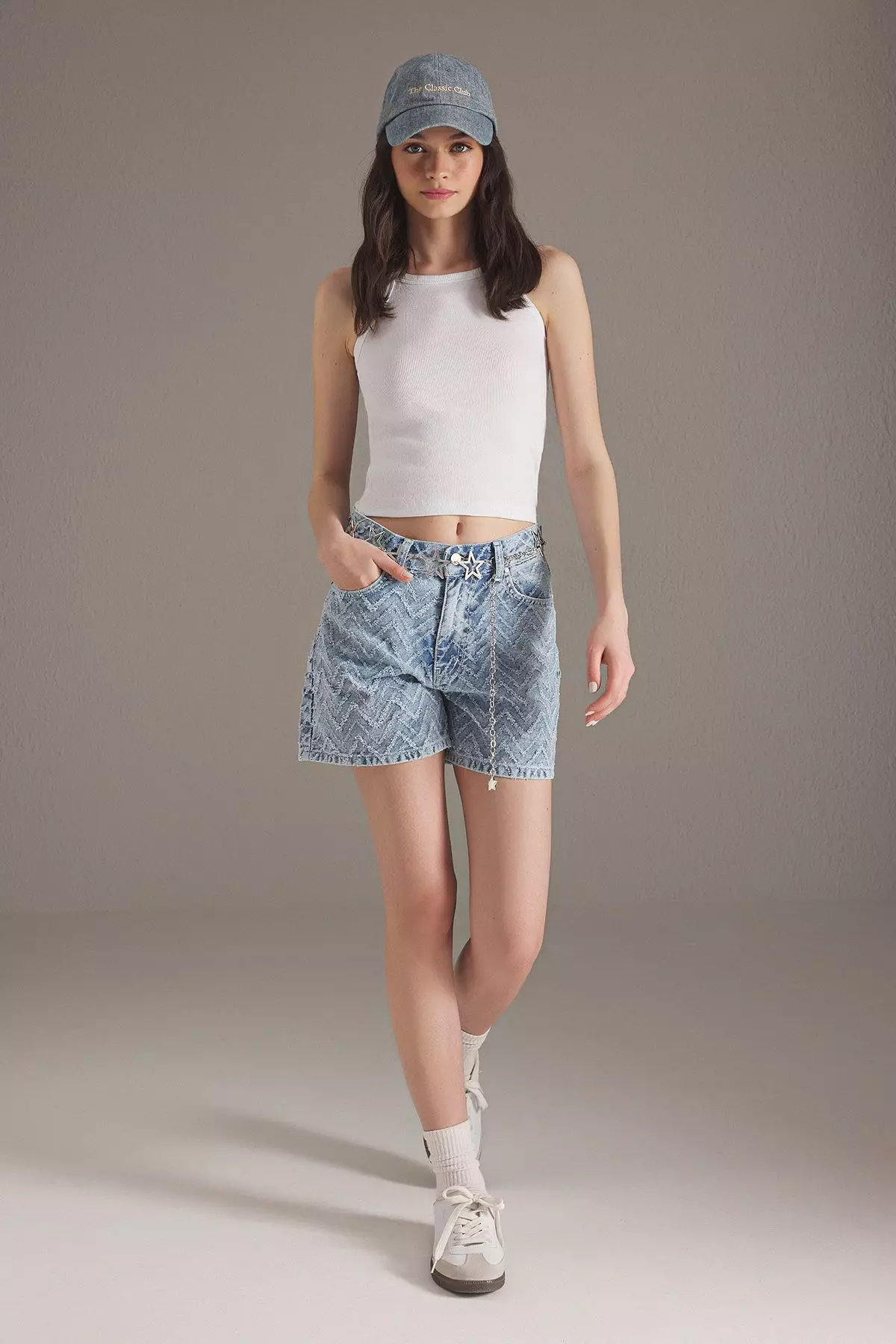 Light Blue Tassel Detail High Waist City Boy Denim Shorts TWOSS25SR00145