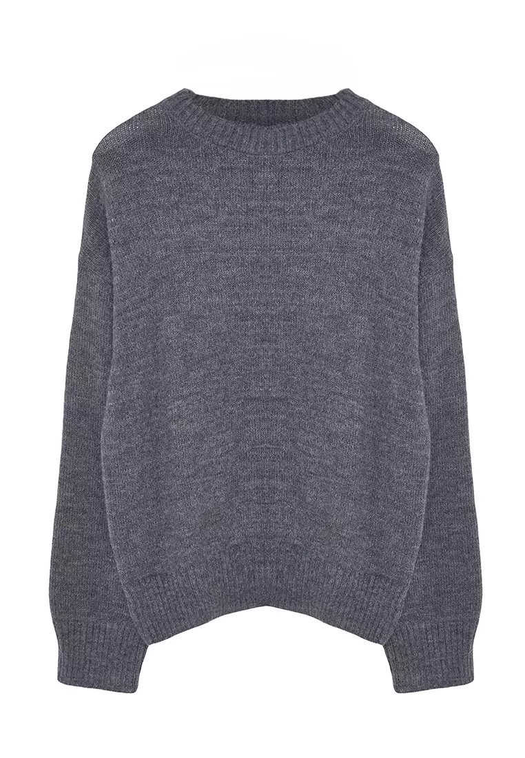 Anthracite Wide Pattern Crew Neck Knitwear Sweater TWOAW25KZ00168