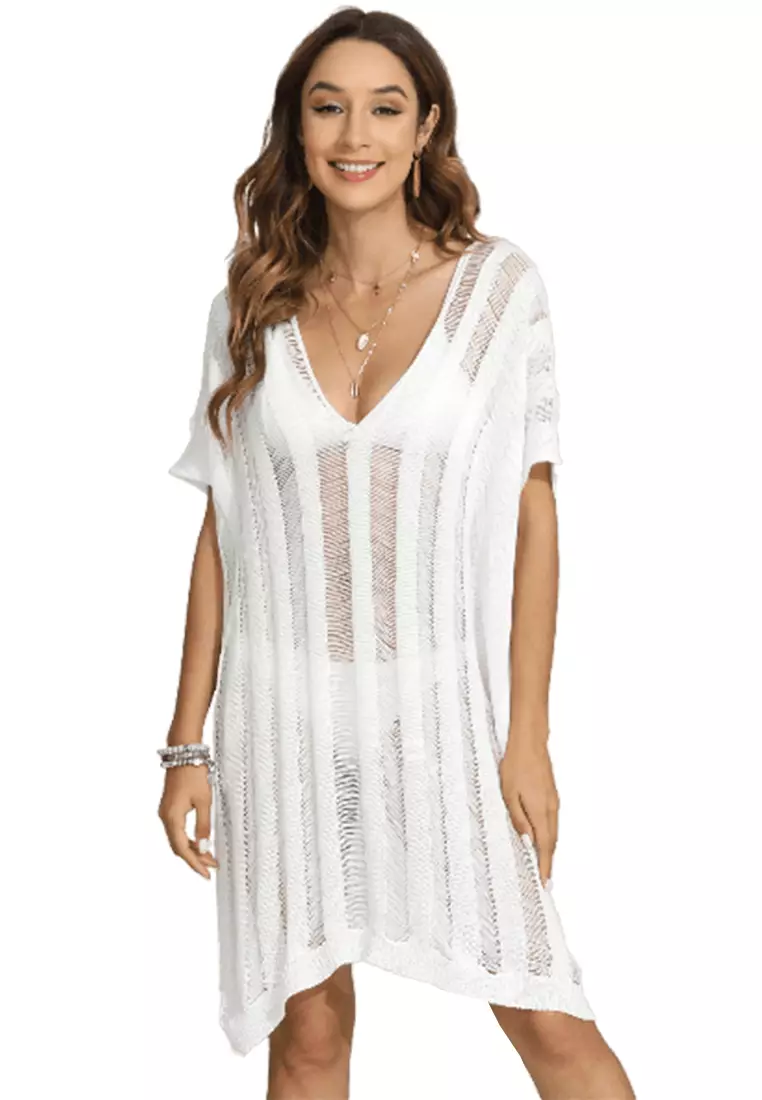 LTH2423 Lady Beachwear Long Breezy Beach Cover-up White