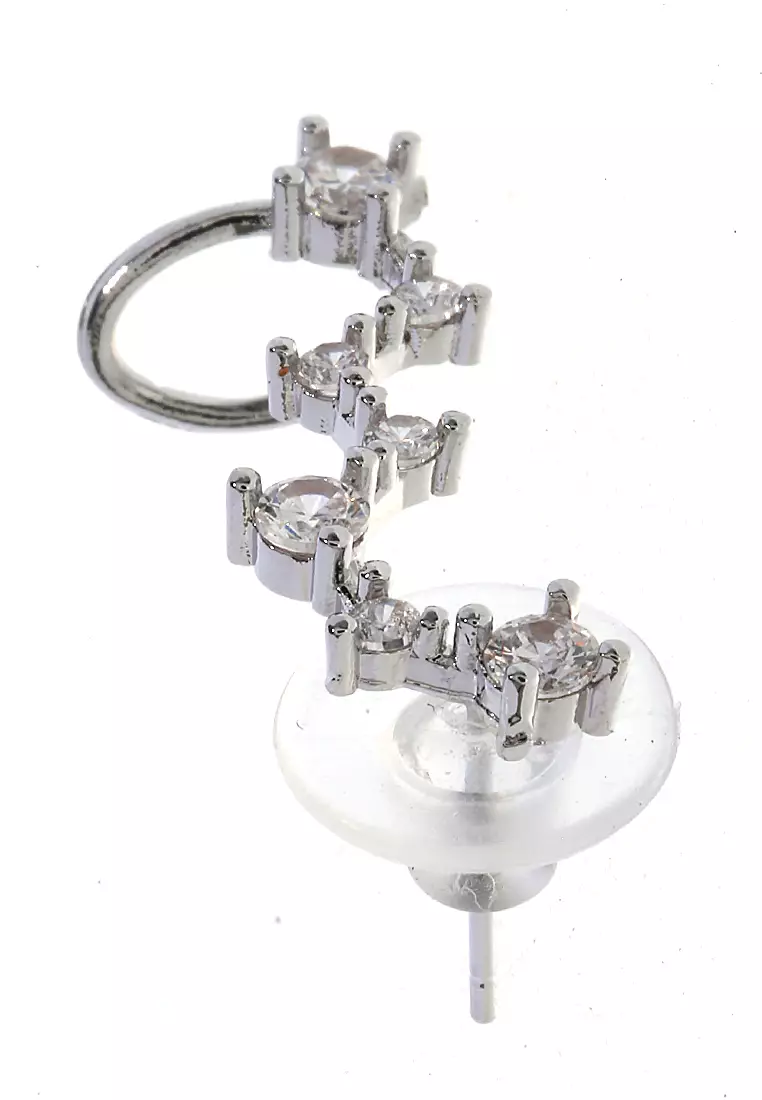 Anting Rhinestones Earclimber Aksesoris Wanita Design Elegant- Silver