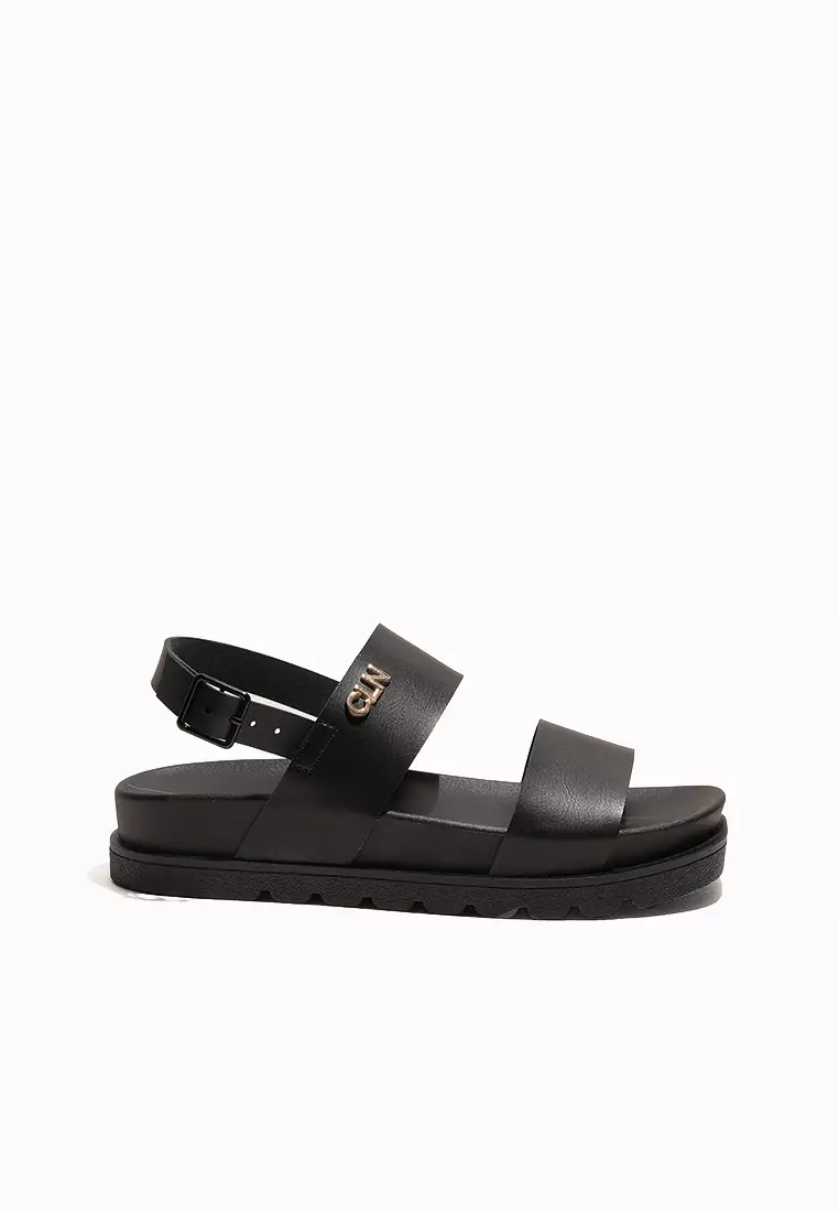 XENA Black velvet leather multi-straps Mary Janes