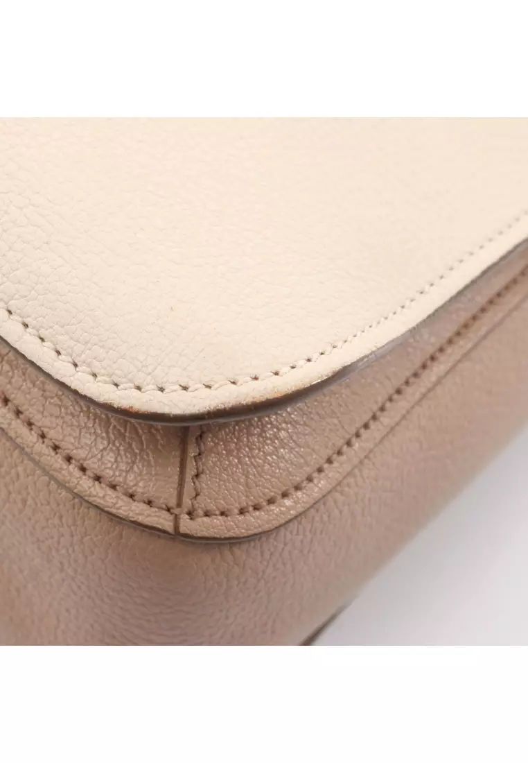 Pre-Loved MIU MIU MADRAS Madras Handbag tote bag leather beige light brown 2WAY