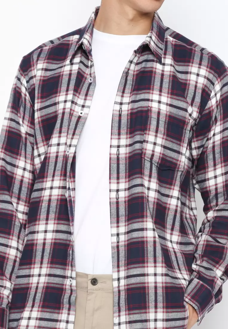 CASUAL CHECKERED SHIRT LONG SLEEVE NAVY